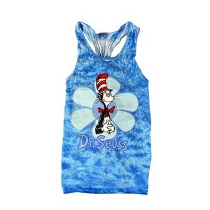 Vintage Dr Seuss Cat in the Hat Tie Dye Tank Top One‎ Size Blue Flower